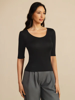 Image of Top Donna In Seta Maniche Corte Girocollo