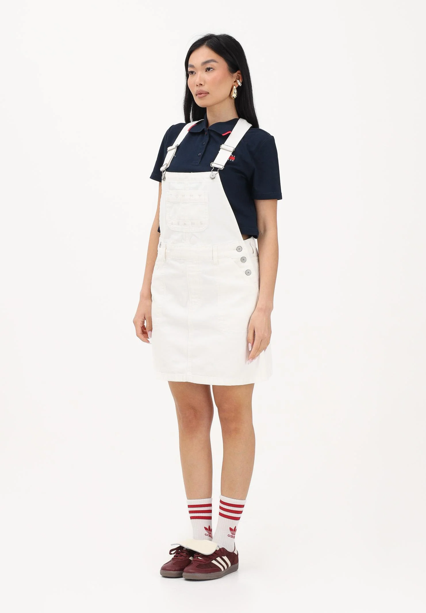 Image of TOMMY JEANS Abito corto bianco da donna modello salopette