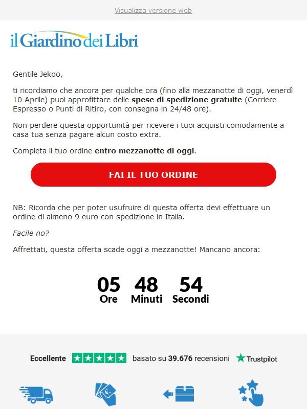 ⏰ Scade a mezzanotte: la Spedizione GRATUITA sta per finire!