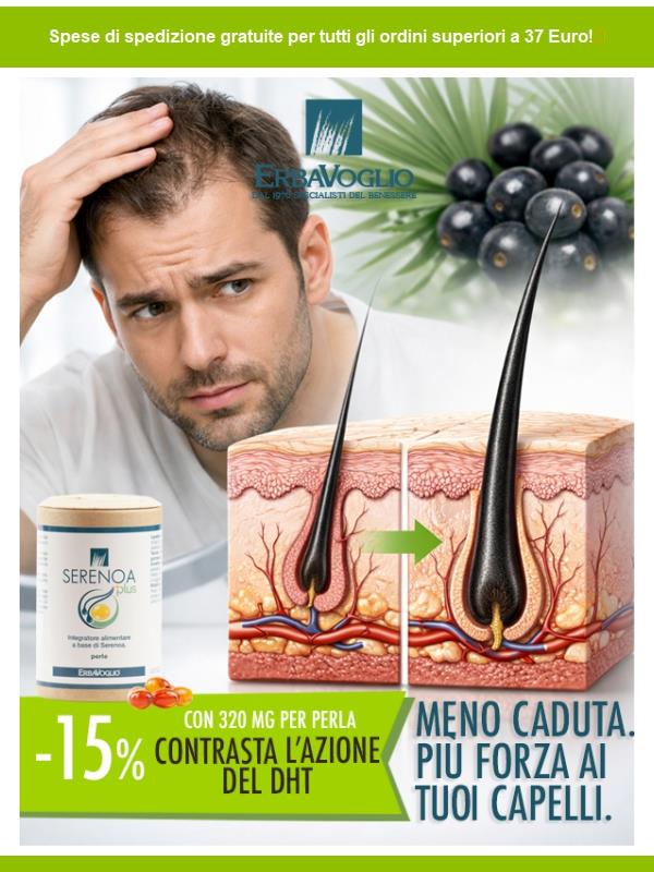 Capelli più forti e sani con Serenoa Plus di Erbavoglio – il tuo alleato naturale 🌿