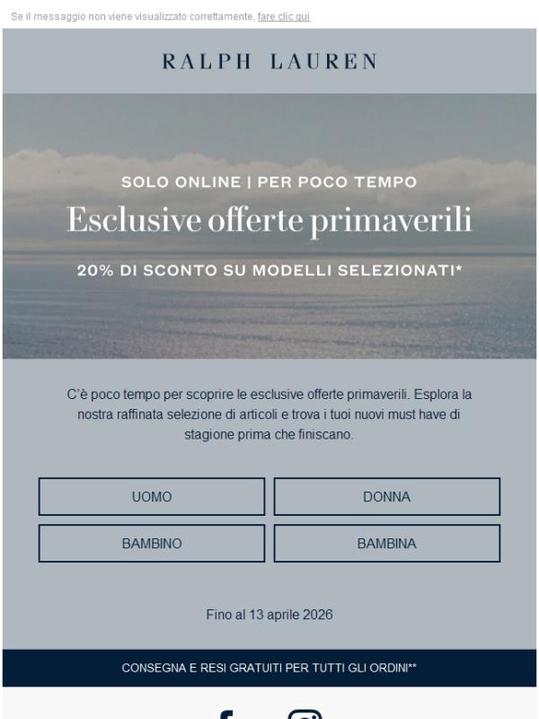 Offerte di primavera | Sconto del 20%, solo per poco tempo