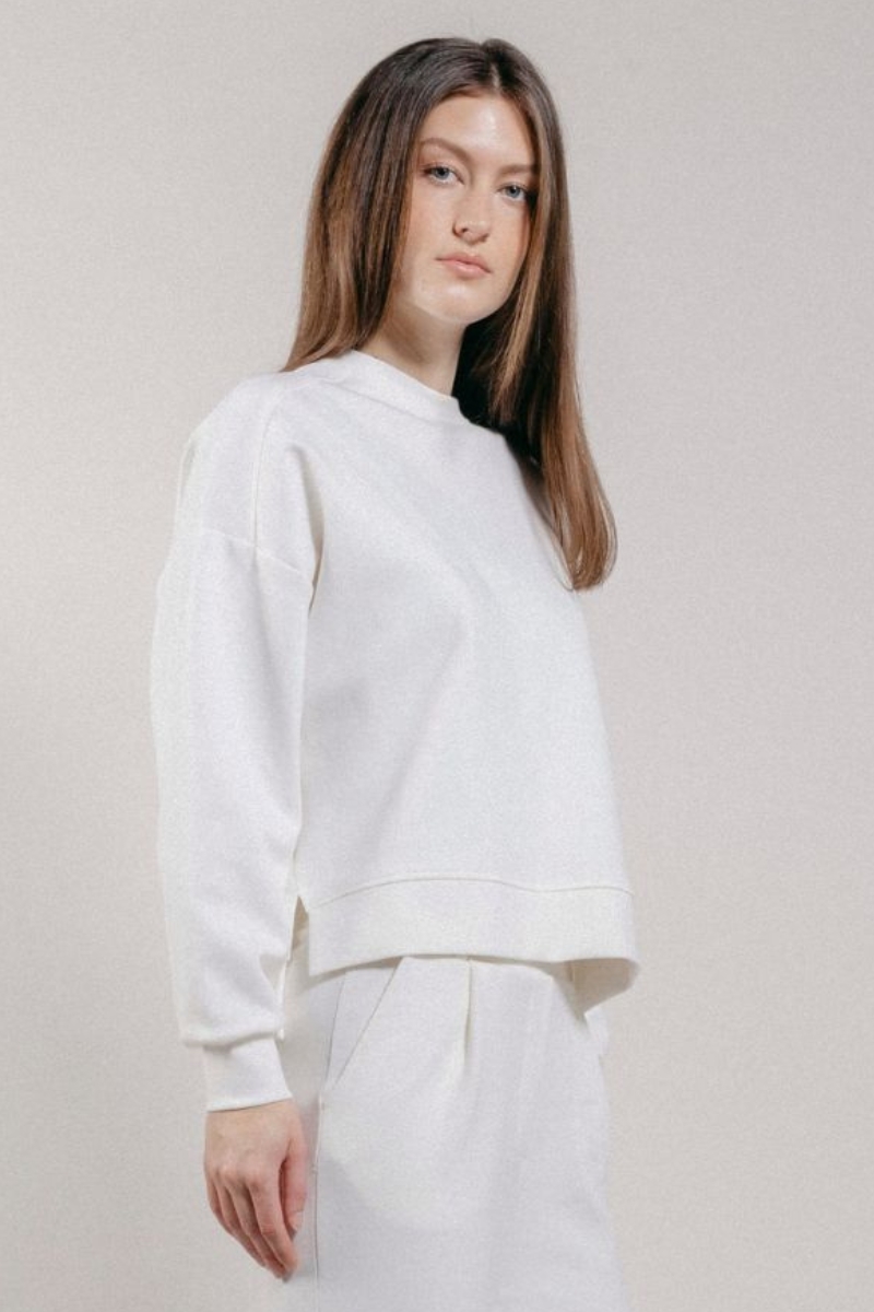 Felpa Girocollo Loose Fit in Interlock White