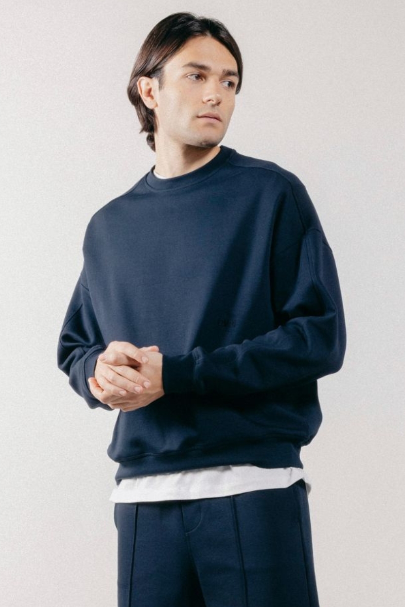 Felpa Girocollo Loose Fit in Interlock Navy