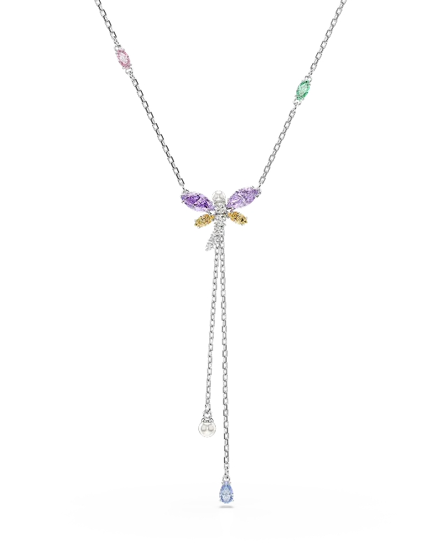 Collana a Y Ariana Grande x Swarovski, Taglio misto, Libellula, Multicolore, Placcata rodio