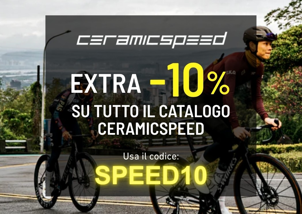 Promotional banner: cyclists riding with overlay 'Extra -10% on all Ceramicspeed catalogue – use code SPEED10'