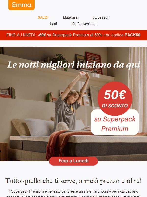 -50% + extra €50 sul Superpack Premium 🛏️