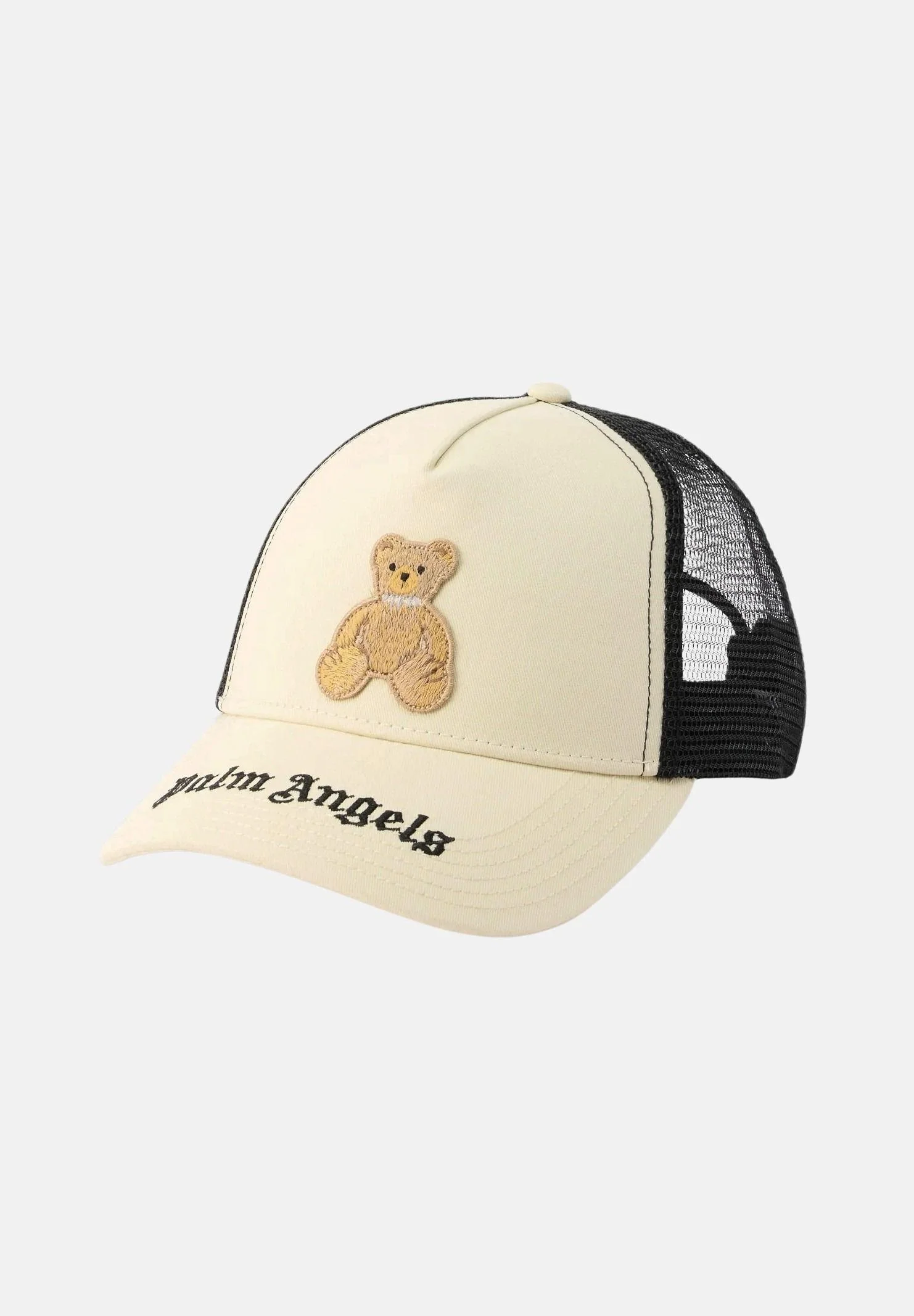Image of PALM ANGELS Cappello con visiera panna e nero per uomo e donna con Teddy e logo