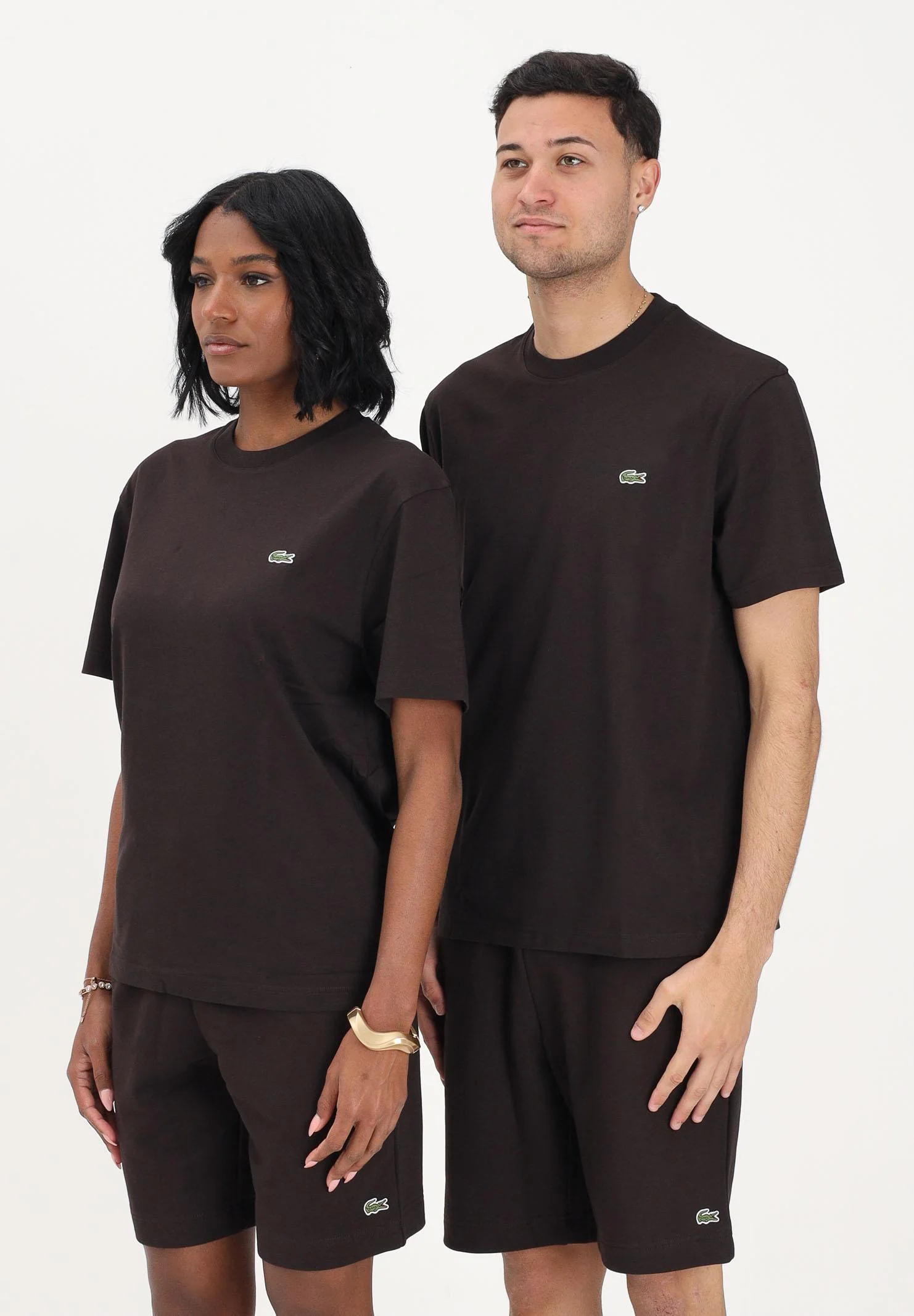 Image of LACOSTE T-shirt a manica corta marrone per uomo e donna con logo