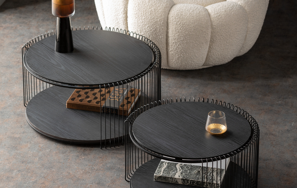 Tavolino da caffé Wire Double Nero Legno