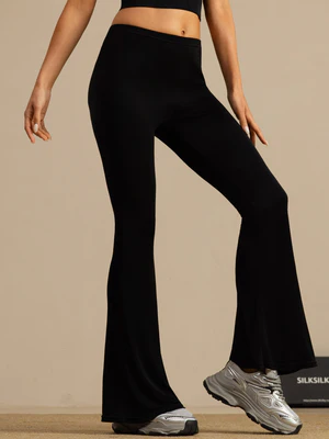 Image of Pura Seta Pantaloni A Zampa Donna Vita Alta Campana