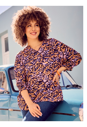 Tunica con dettagli smock, scollo a tunica e maniche a 3/4