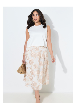 Top di scuba, con bottoni glitterati, squadrato, scollo a girocollo, senza maniche