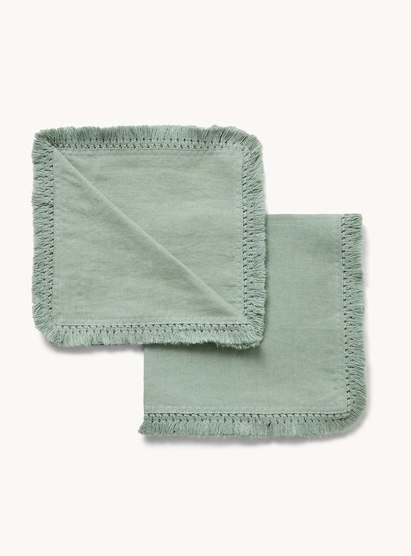 Set 2 tovaglioli in lino lavato con frangette