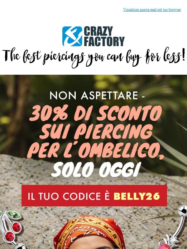 📢 Ora o mai più: 30% di sconto sui piercing per l´ombelico,