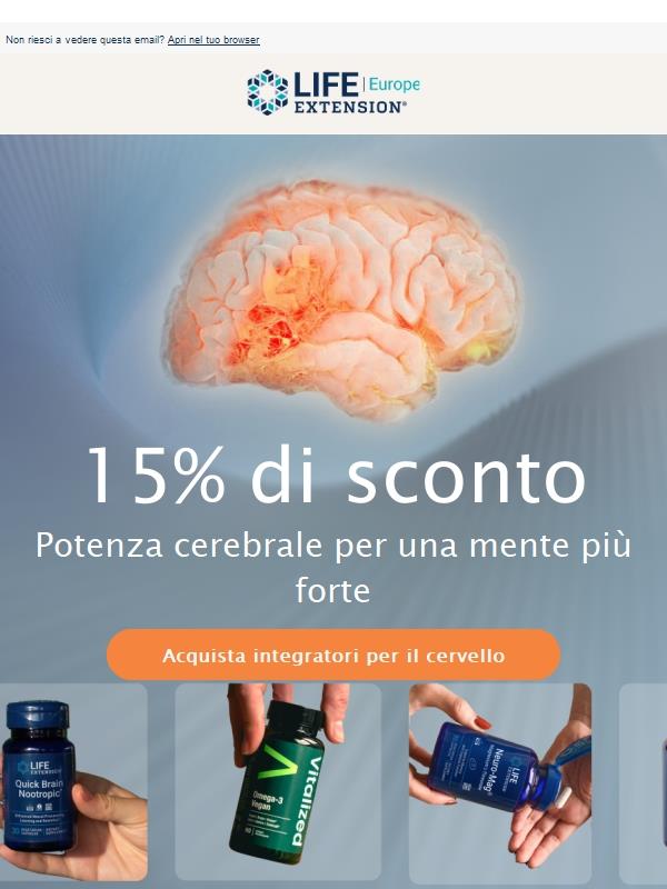 15% di sconto su tutti gli integratori per il cervello