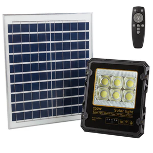Proiettore da 200 W con pannello solare e telecomando IP65 [1916-FLSOL-200W-CW]