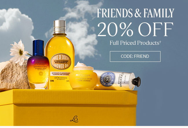 ENDS TOMORROW | FRIENDS AND FAMILY 20% OFF FULL-PRICED PRODUCTS† | CODE: FRIEND