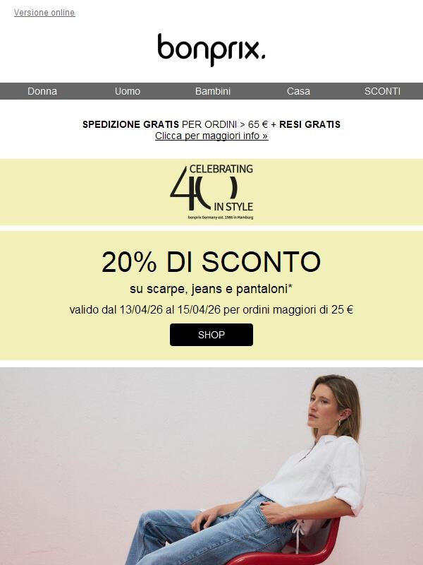 Festeggia con noi! Risparmia il -20% sulle tendenze di stagione 🌟