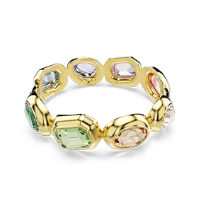 Bracciale rigido Gema, Cristalli oversize, Taglio misto, Multicolore, Placcato color oro