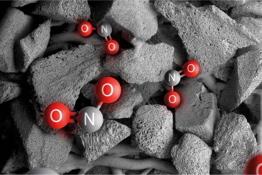 Rappresentazione della neutralizzazione dell’NO₂ da parte di Dyson HushJet Purifier Compact.