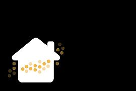 Icona di una casa con dei puntini che rappresentano la polvere.