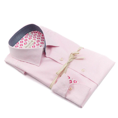 Camicia Rosa Micro Fantasia con Dettagli Floreali