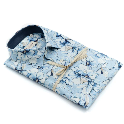Camicia Floreale Azzurra in Cotone