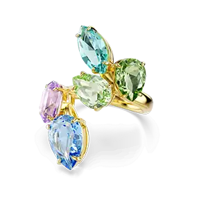 Anello cocktail Gema, Taglio misto, Multicolore, Placcato color oro