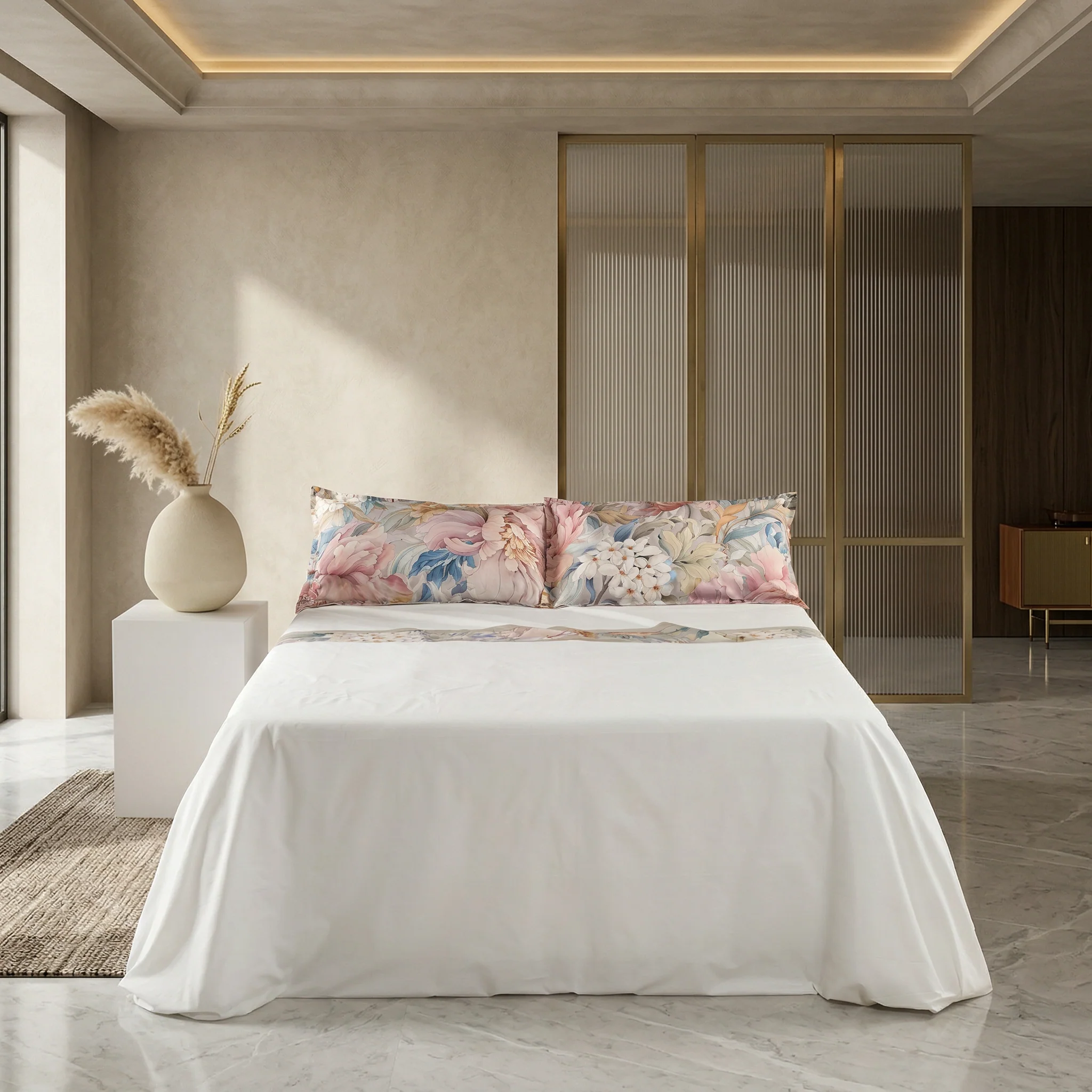 Image of Completo Lenzuola in Percalle di <br>Cotone Fantasia Floreale - <b>Eko Rosalia