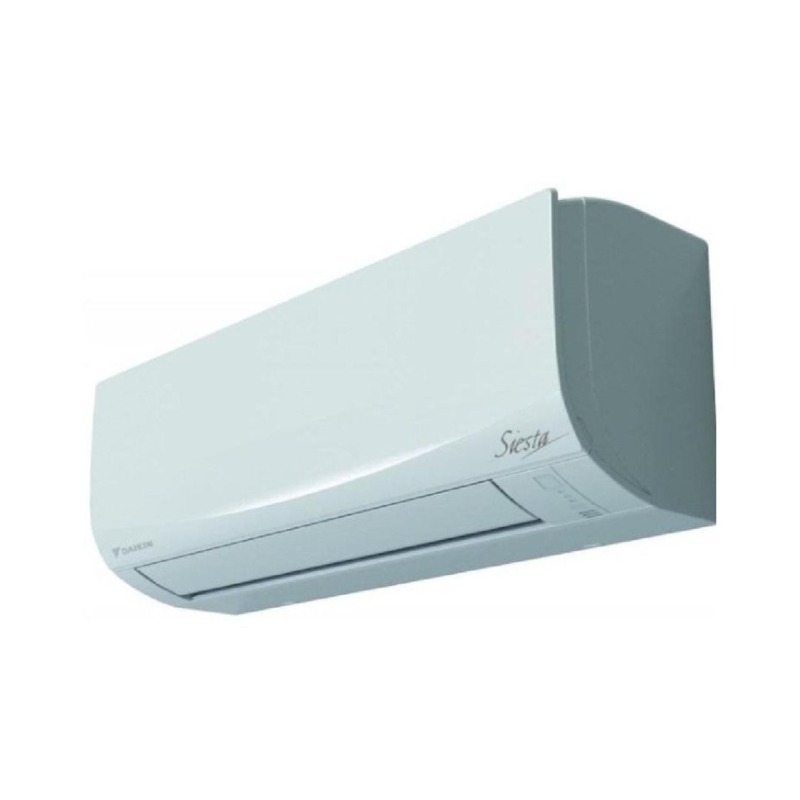 White wall-mounted Daikin Siesta split air conditioner unit on plain white background