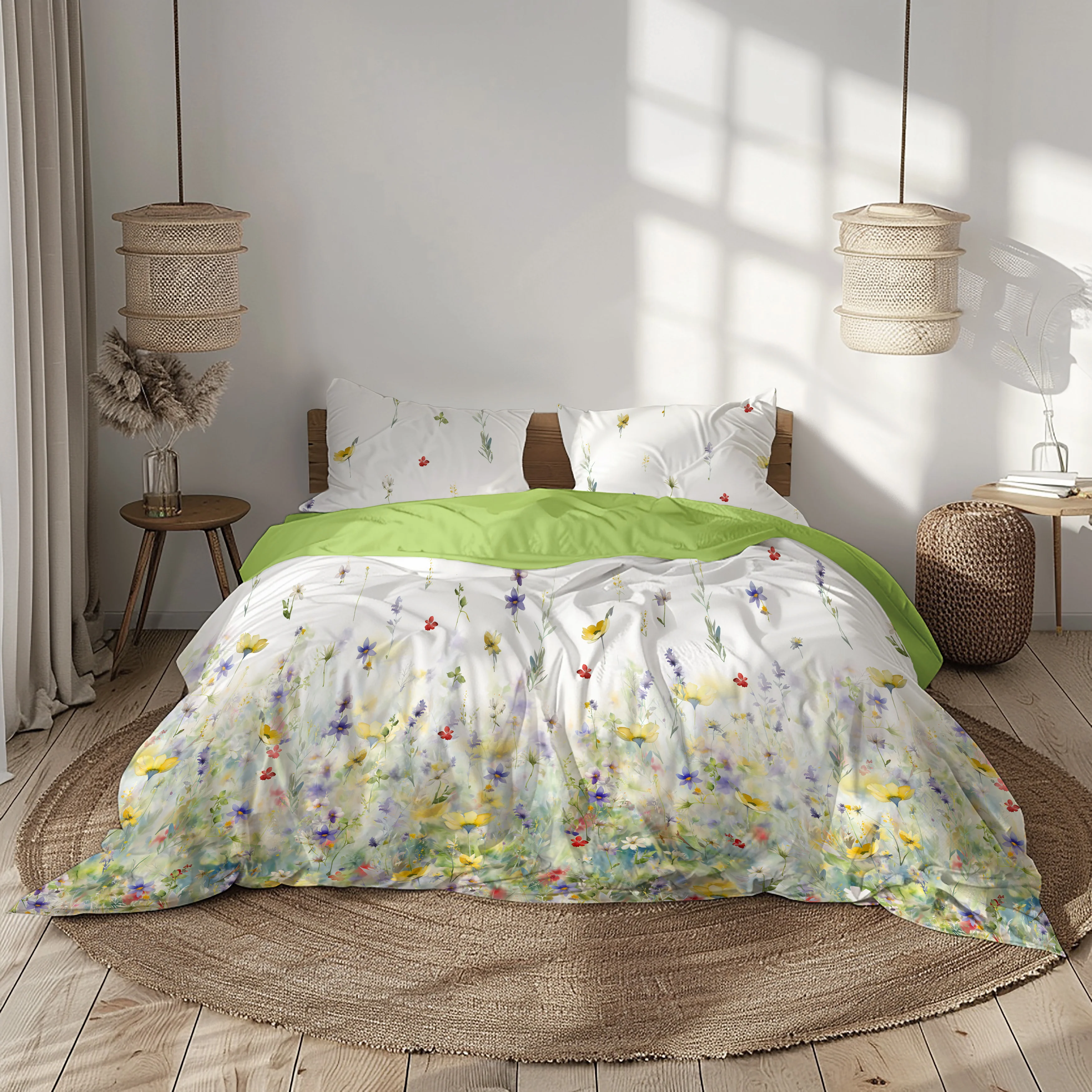 Image of Parure Copripiumino in Percalle di <br>Cotone con Stampa Floreale - <b>Wildflower