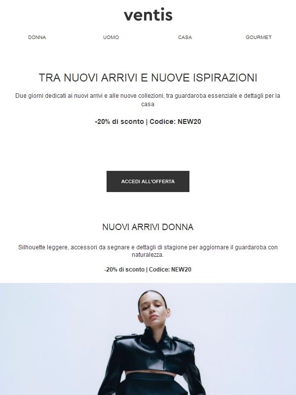 Nuovi arrivi: -20% per due giorni