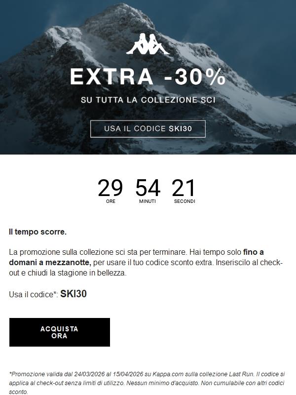 Termina domani: extra 30% su collezione sci.