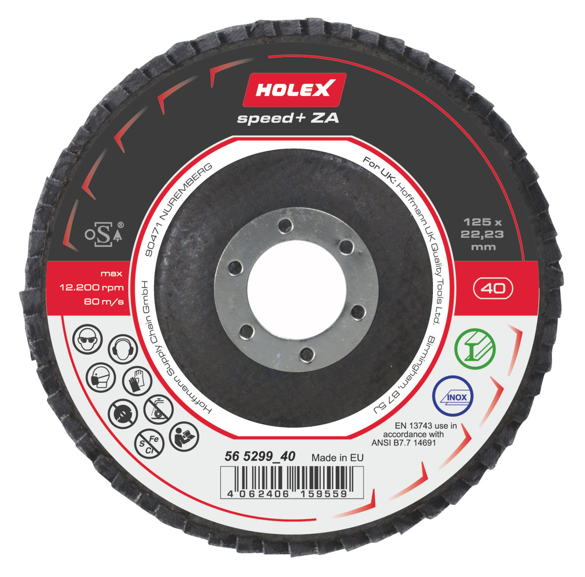 HOLEX - Disco abrasivo lamellare speed+ ZA piatto, ⌀ 125 mm, Grana: 40