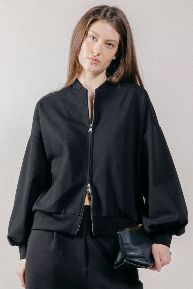 Giubbotto Bomber Loose Fit in Interlock Black