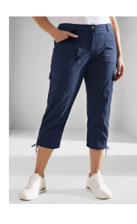 Pantaloni cargo a 7/8, vita comoda, orlo con nastro