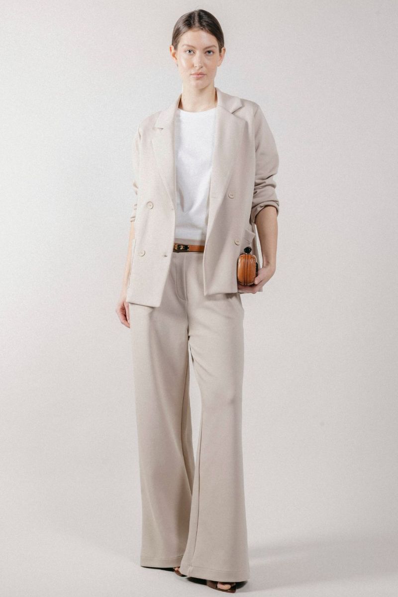 Pantalone Palazzo Loose Fit in Interlock Beige