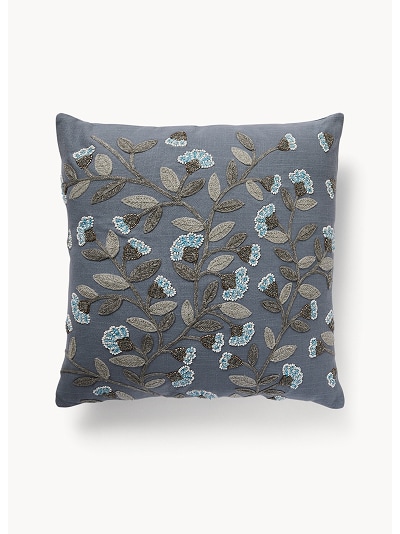 Cuscino con ricamo floreale con perline 45x45cm