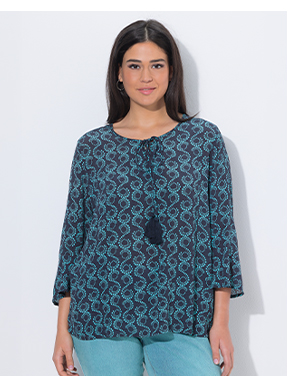 Tunica, allacciatura, taglio svasato, scollo a tunica, maniche a 3/4