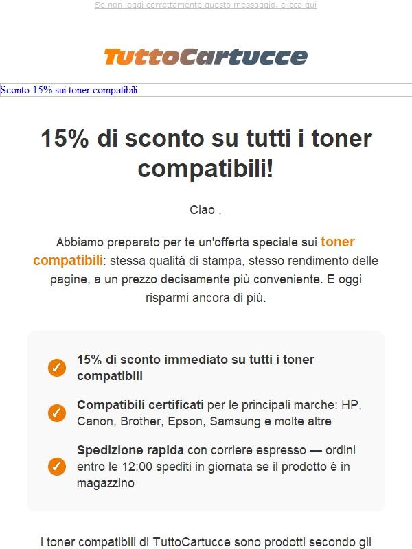 🖨️ Toner compatibili: oggi risparmi il 15% -  SU TUTTOCARTUCCE.COM