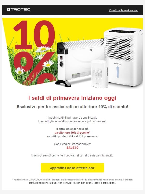🌼 Risparmia un ulteriore 10% nei saldi di primavera