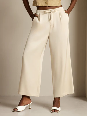 Image of Pantaloni Donna In Seta 19Momme Vita Alta Gamba Larga Con Coulisse E Tasche