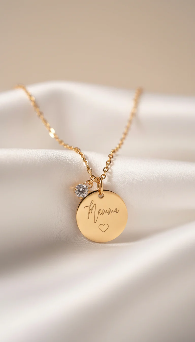 Image of Collana Catena Disco Zircone Personalizzata Mamma