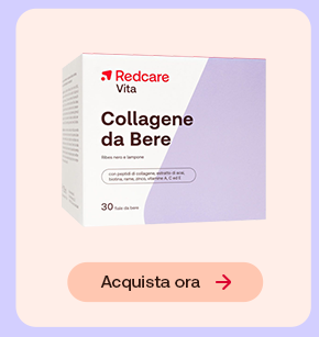 Flacone Redcare Vita Vitamina C 1000 mg da 120 compresse su sfondo pesca chiaro. In basso pulsante: &ldquo;Acquista ora&rdquo;.