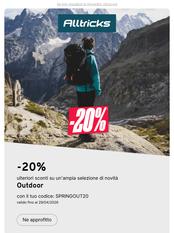 SPRINGOUT20: 20% di sconto sulle tue prossime avventure !