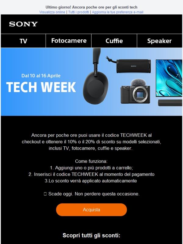 ⏰ Ultima chiamata: fino al 20% di sconto con il codice TECHWEEK