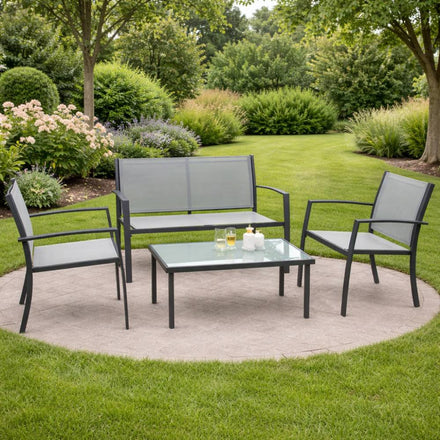 Set Salotto Da Giardino in Acciaio e Textilene Divano Sedie e Tavolo