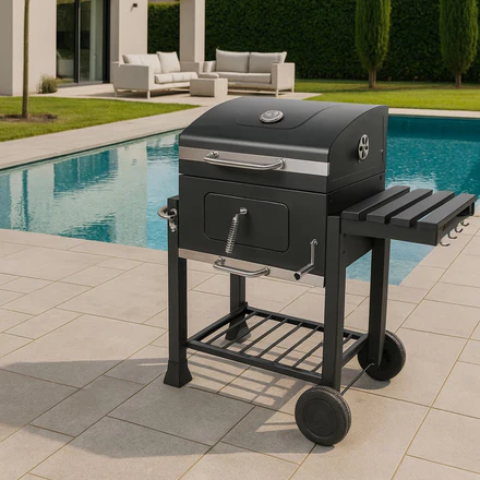 Barbecue a Carbone BBQ Doppia Griglia in Acciaio Grill Giardino Ruote