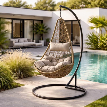 Sedia Sospesa da Giardino Poltrona con Cuscini Struttura Metallo e Polirattan