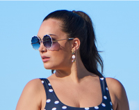 Costume da bagno senza coppe con pallini e scollo rotondo